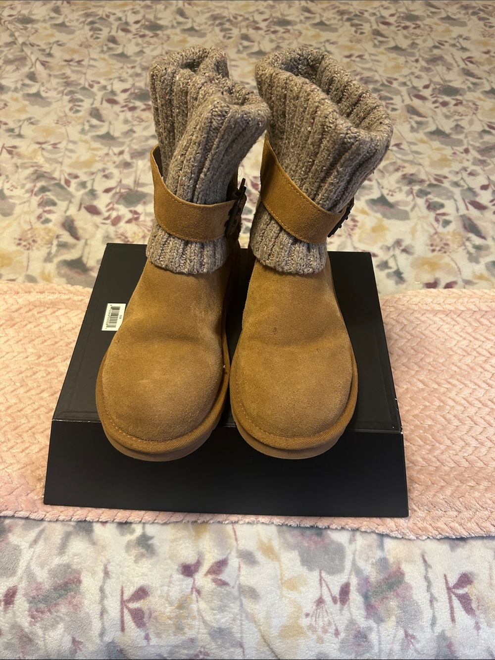 UGG Chestnut Suede Knit-Cuff Ankle Boots